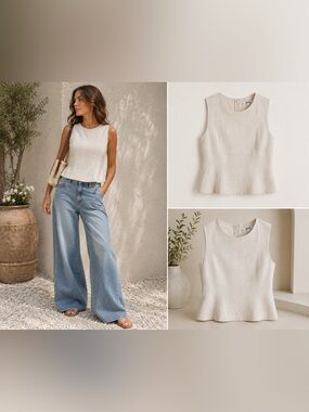 New EAVES Structured Linen Blend Peplum Top – Size Small